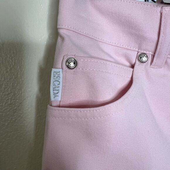 Vtg 90s Escada Pants 8 Pink Straight Leg High Rise Logo Stretch Designer Tapered - Picture 9 of 11